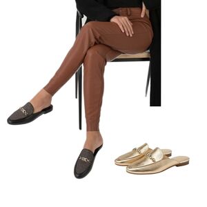 Michael MICHAEL KORS "Tiffanie" Empire Logo Hardware Metallic Leather Mule
